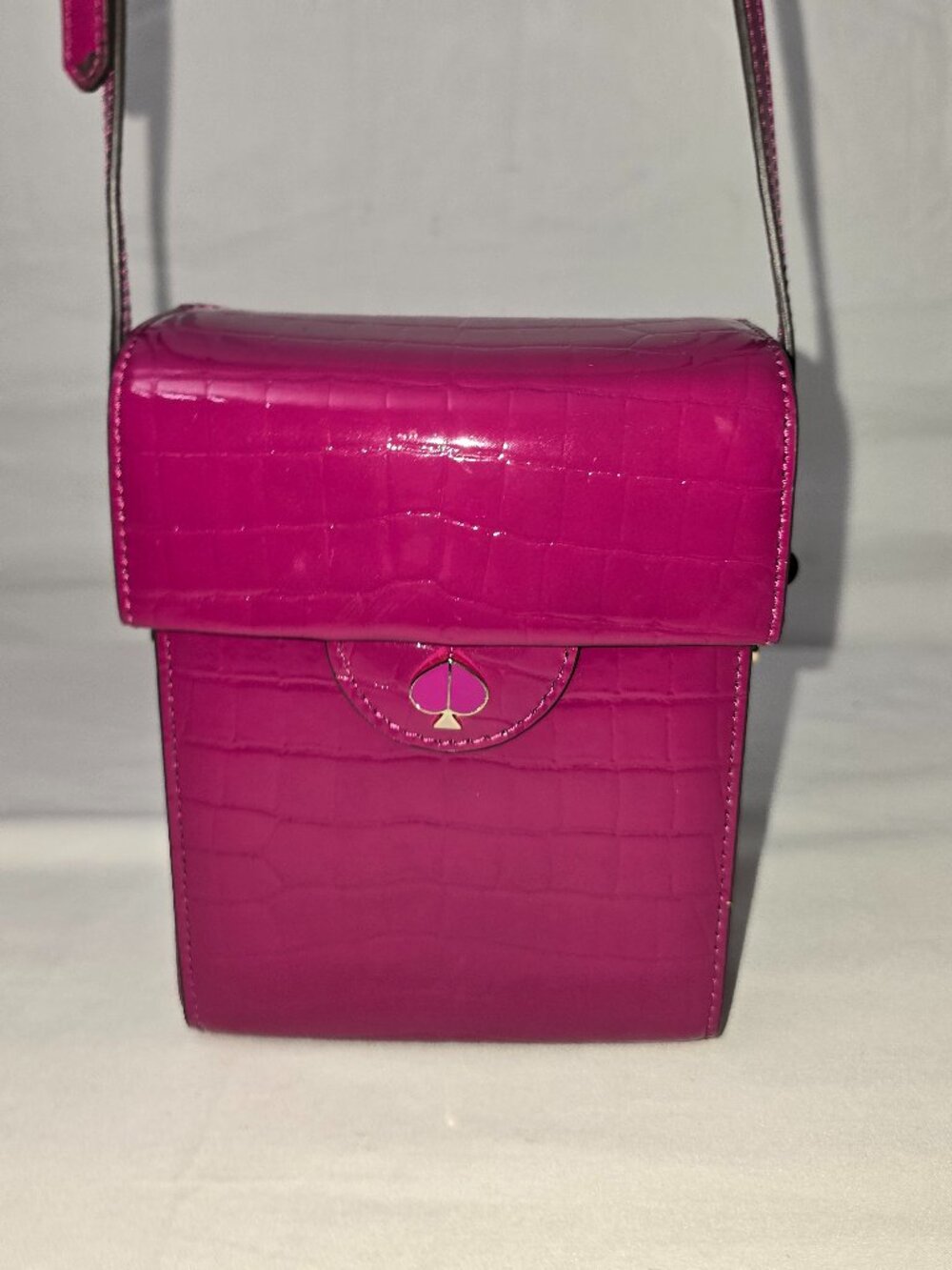 Kate Spade Cleo Pink Berry Blitz Croc Embossed Italian Leather Box Crossbody Bag